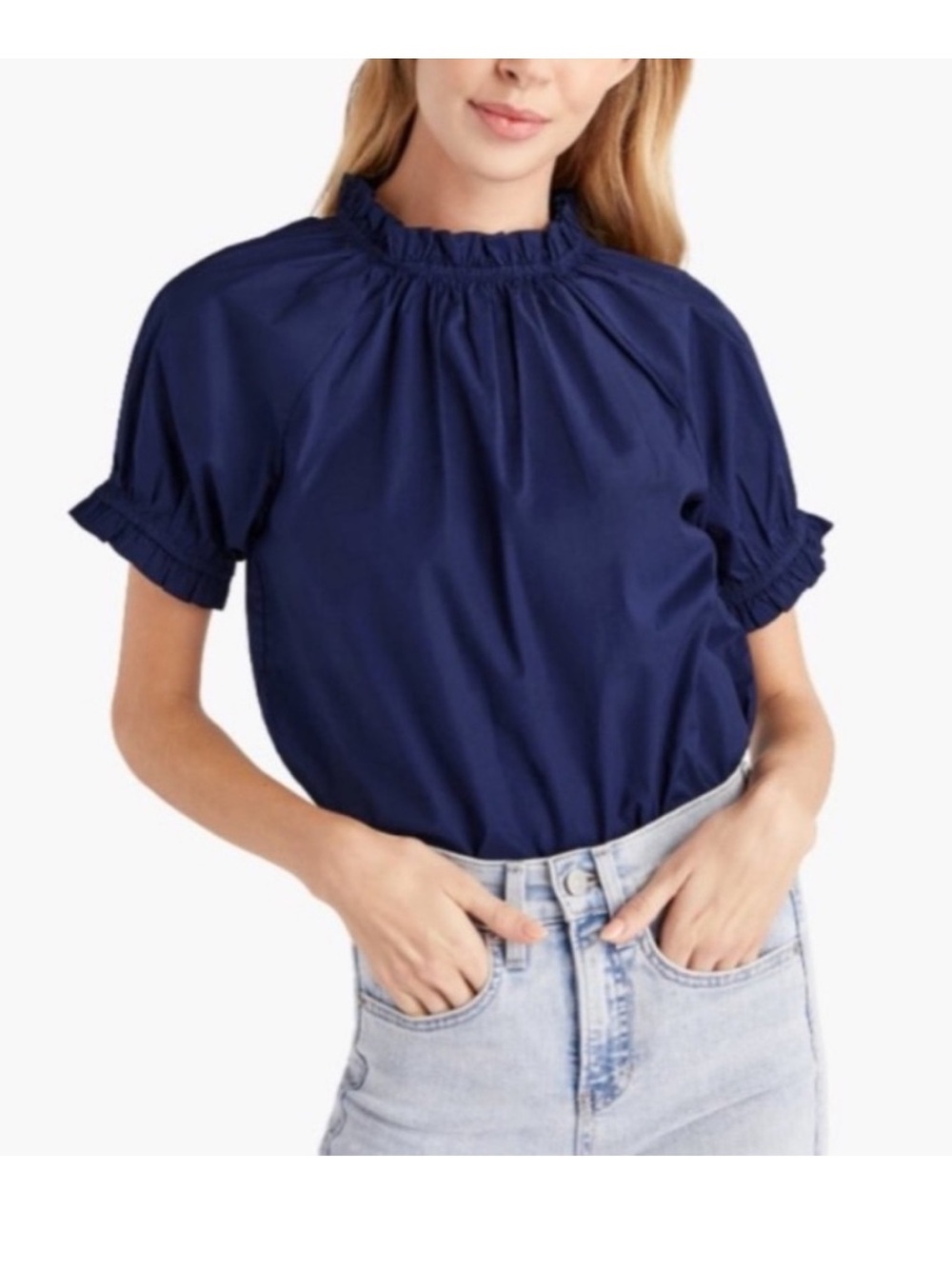 Hill house the kit top puff sleeve babydoll size small navy blue